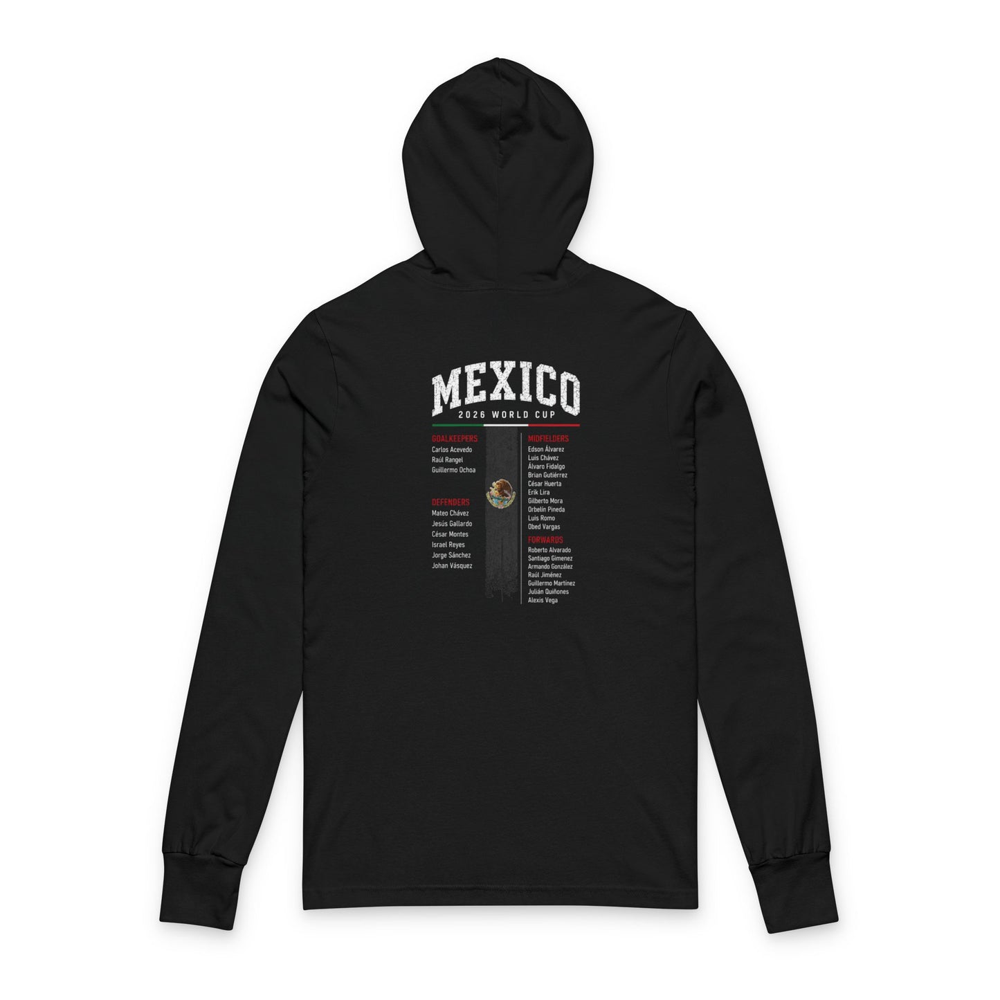 MEXICO Soccer Hoodie Tee — World Cup 2022 Team Roster Long-Sleeve Hooded Tee