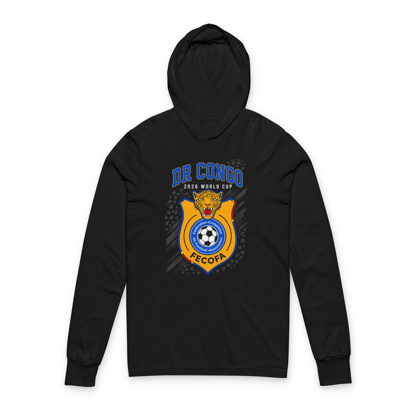 CONGO DR Soccer Hoodie Tee — World Cup 2022 Team Roster Long-Sleeve Hooded Tee