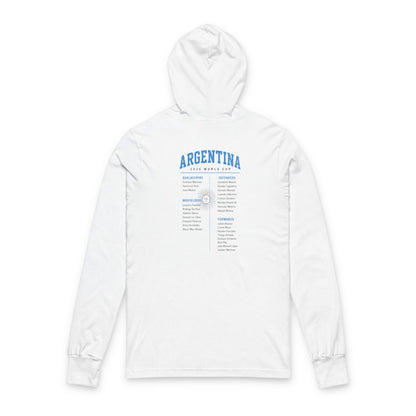 ARGENTINA Soccer Hoodie Tee — World Cup 2022 Team Roster Long-Sleeve Hooded Tee
