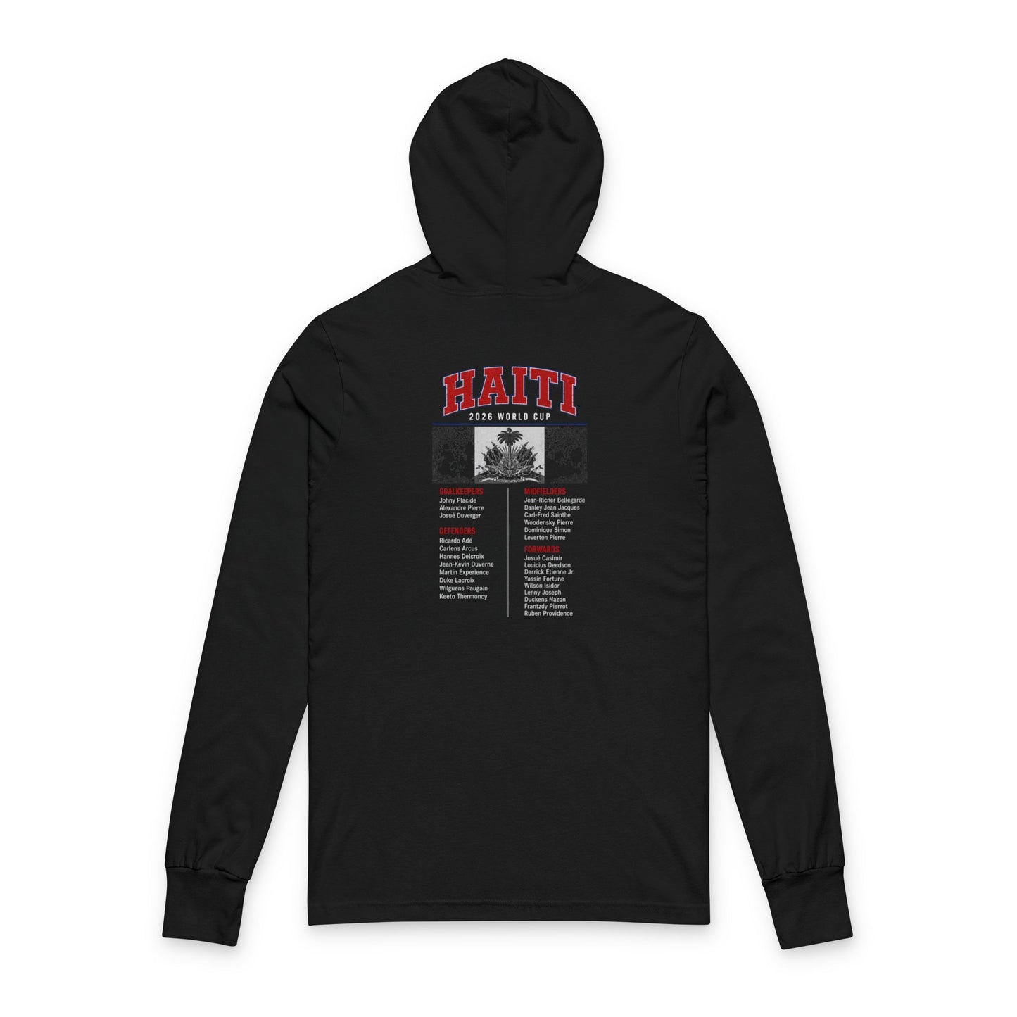 HAITI  Soccer Hoodie Tee — World Cup 2022 Team Roster Long-Sleeve Hooded Tee