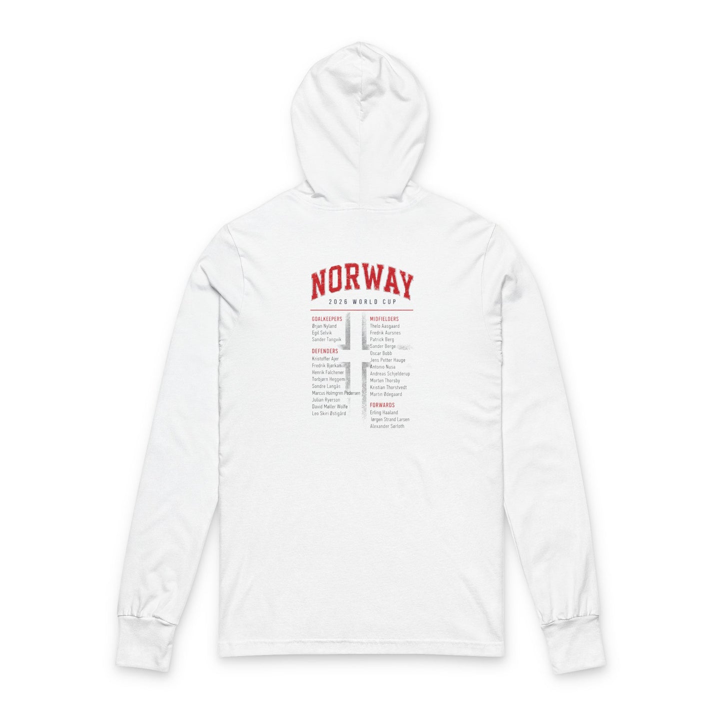 NORWAY Soccer Hoodie Tee — World Cup 2022 Team Roster Long-Sleeve Hooded Tee