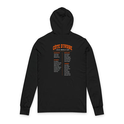 COTE D'IVOIRE  Soccer Hoodie Tee — World Cup 2022 Team Roster Long-Sleeve Hooded Tee
