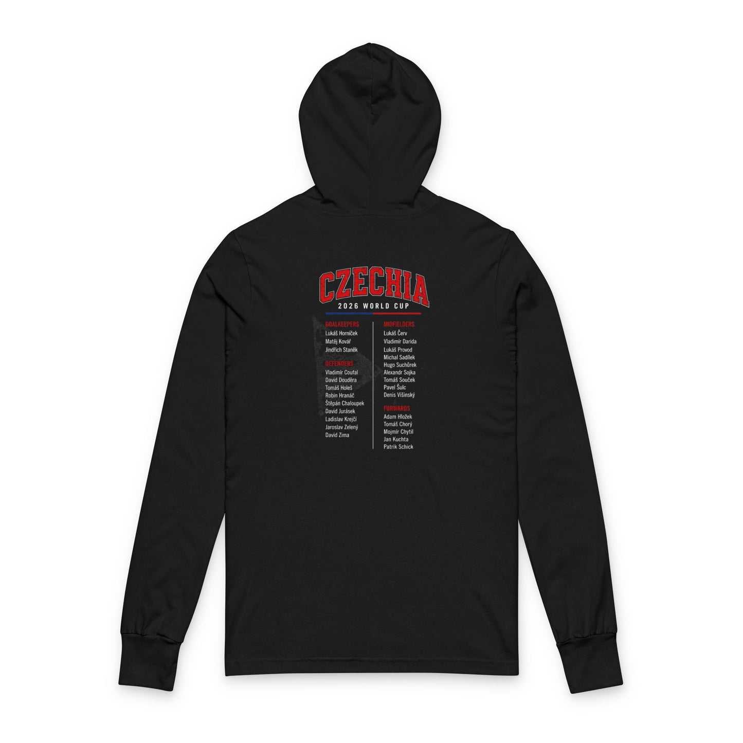 CZECHIA  Soccer Hoodie Tee — World Cup 2022 Team Roster Long-Sleeve Hooded Tee