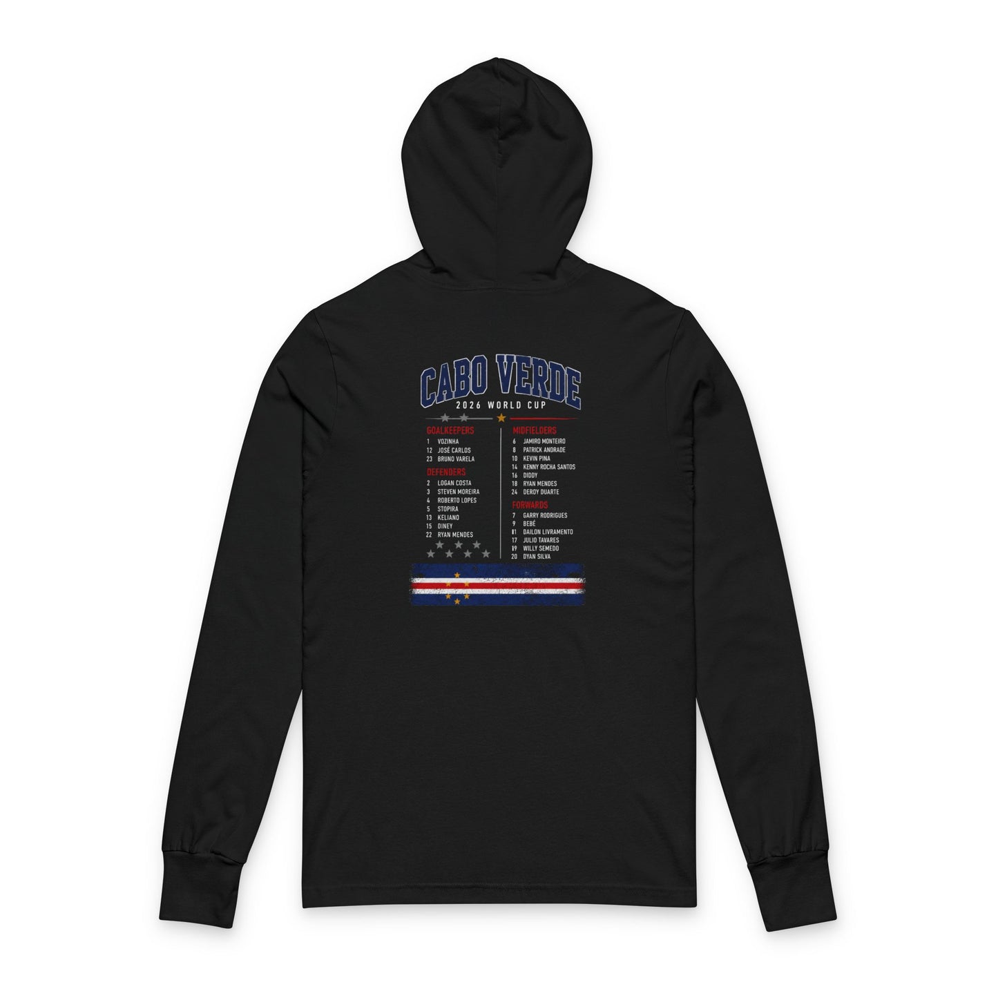 CABO VERDE Soccer Hoodie Tee — World Cup 2022 Team Roster Long-Sleeve Hooded Tee