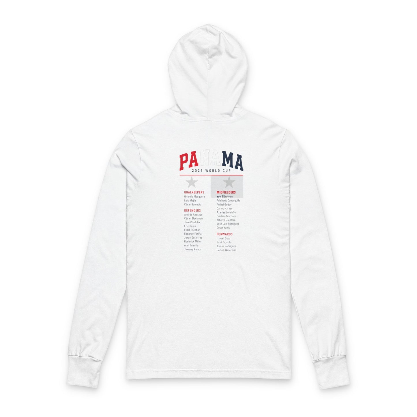 PANAMA Soccer Hoodie Tee — World Cup 2022 Team Roster Long-Sleeve Hooded Tee