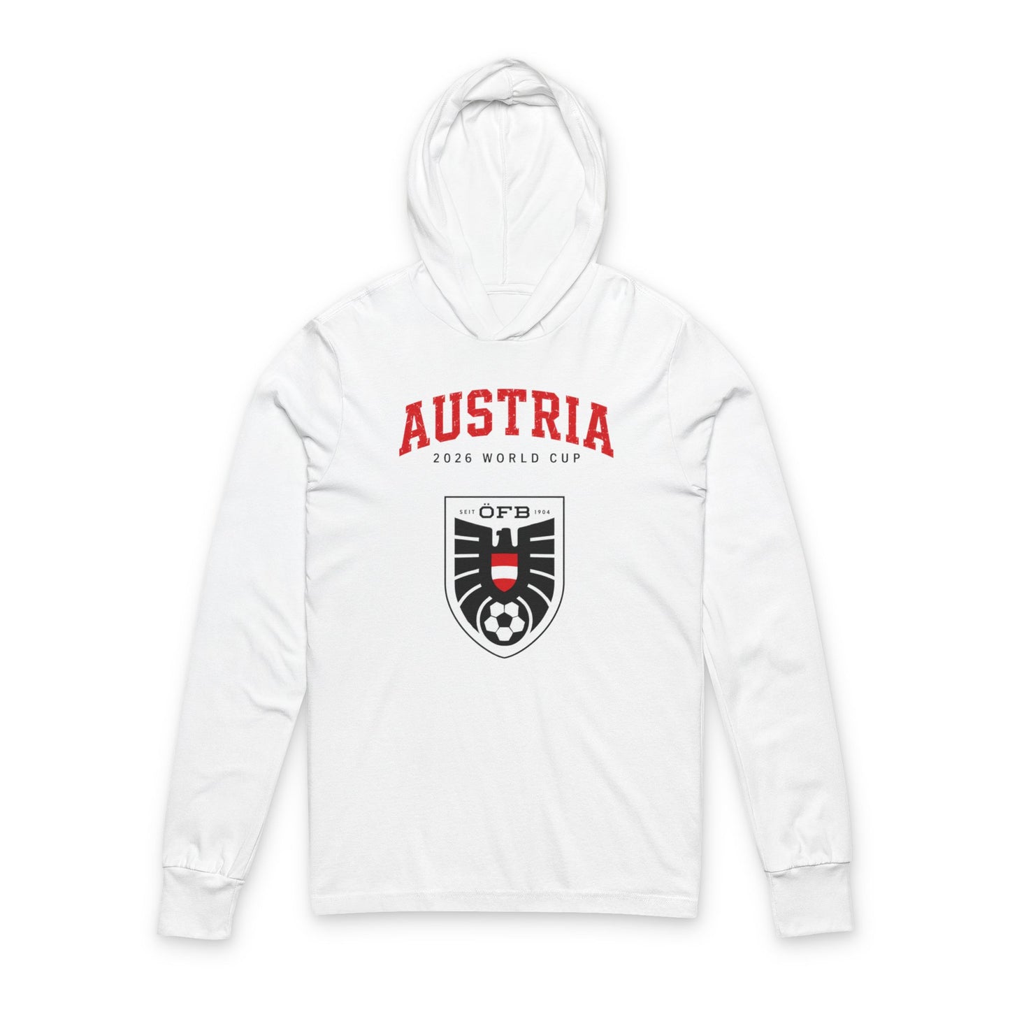 AUSTRIA Soccer Hoodie Tee — World Cup 2022 Team Roster Long-Sleeve Hooded Tee