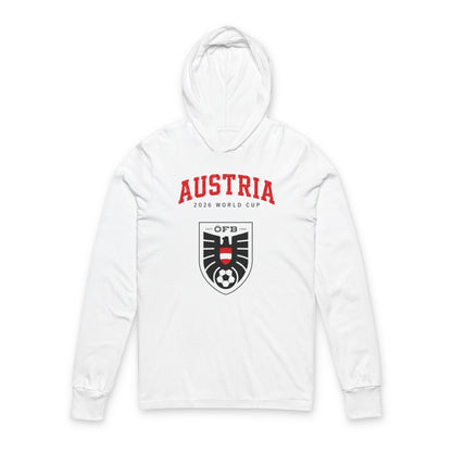 AUSTRIA Soccer Hoodie Tee — World Cup 2022 Team Roster Long-Sleeve Hooded Tee