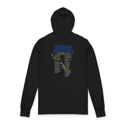 BOSNIA AND HERZEGOVINA Soccer Hoodie Tee — World Cup 2022 Team Roster Long-Sleeve Hooded Tee