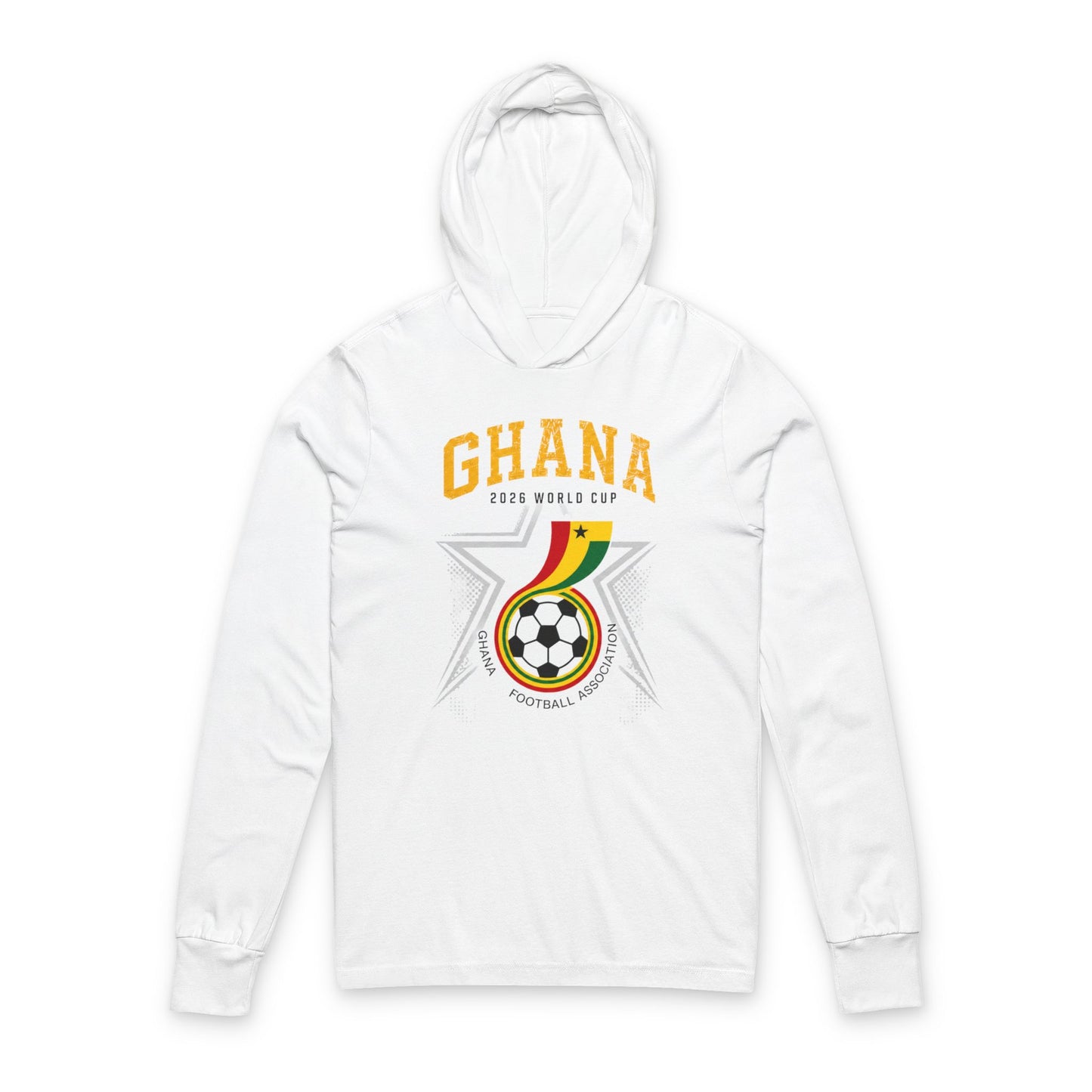 GHANA Soccer Hoodie Tee — World Cup 2022 Team Roster Long-Sleeve Hooded Tee