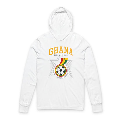GHANA Soccer Hoodie Tee — World Cup 2022 Team Roster Long-Sleeve Hooded Tee