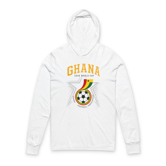 GHANA Soccer Hoodie Tee — World Cup 2022 Team Roster Long-Sleeve Hooded Tee