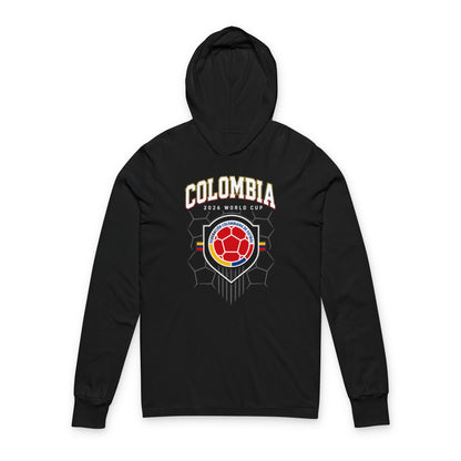 COLOMBIA Soccer Hoodie Tee — World Cup 2022 Team Roster Long-Sleeve Hooded Tee