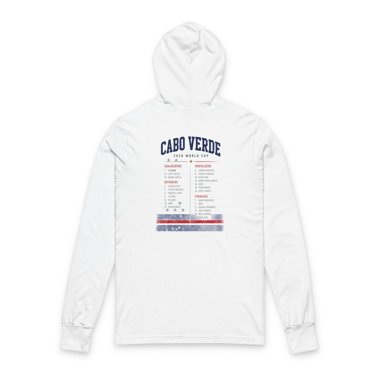 CABO VERDE Soccer Hoodie Tee — World Cup 2022 Team Roster Long-Sleeve Hooded Tee