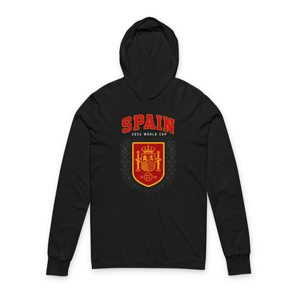 SPAIN  Soccer Hoodie Tee — World Cup 2022 Team Roster Long-Sleeve Hooded Tee