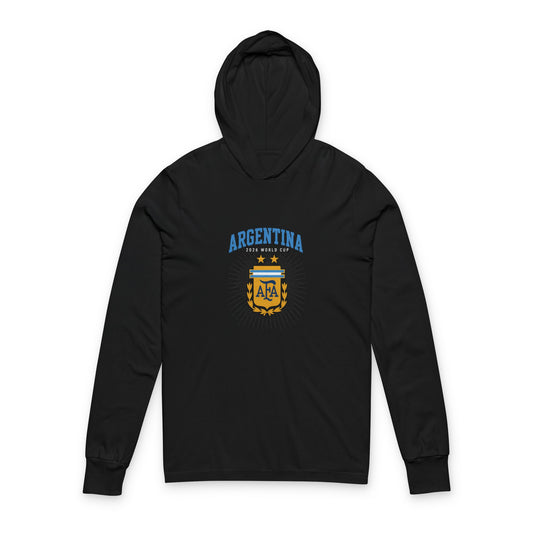 ARGENTINA Soccer Hoodie Tee — World Cup 2022 Team Roster Long-Sleeve Hooded Tee