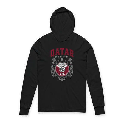 QATAR Soccer Hoodie Tee — World Cup 2022 Team Roster Long-Sleeve Hooded Tee