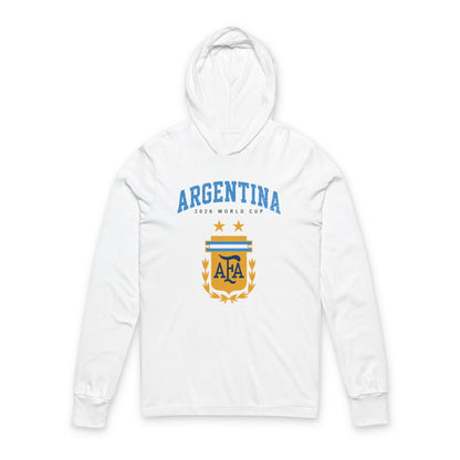 ARGENTINA Soccer Hoodie Tee — World Cup 2022 Team Roster Long-Sleeve Hooded Tee