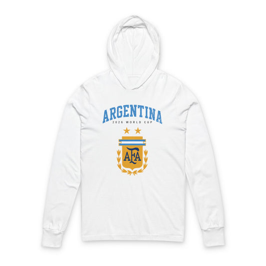 ARGENTINA Soccer Hoodie Tee — World Cup 2022 Team Roster Long-Sleeve Hooded Tee