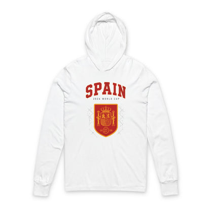 SPAIN  Soccer Hoodie Tee — World Cup 2022 Team Roster Long-Sleeve Hooded Tee