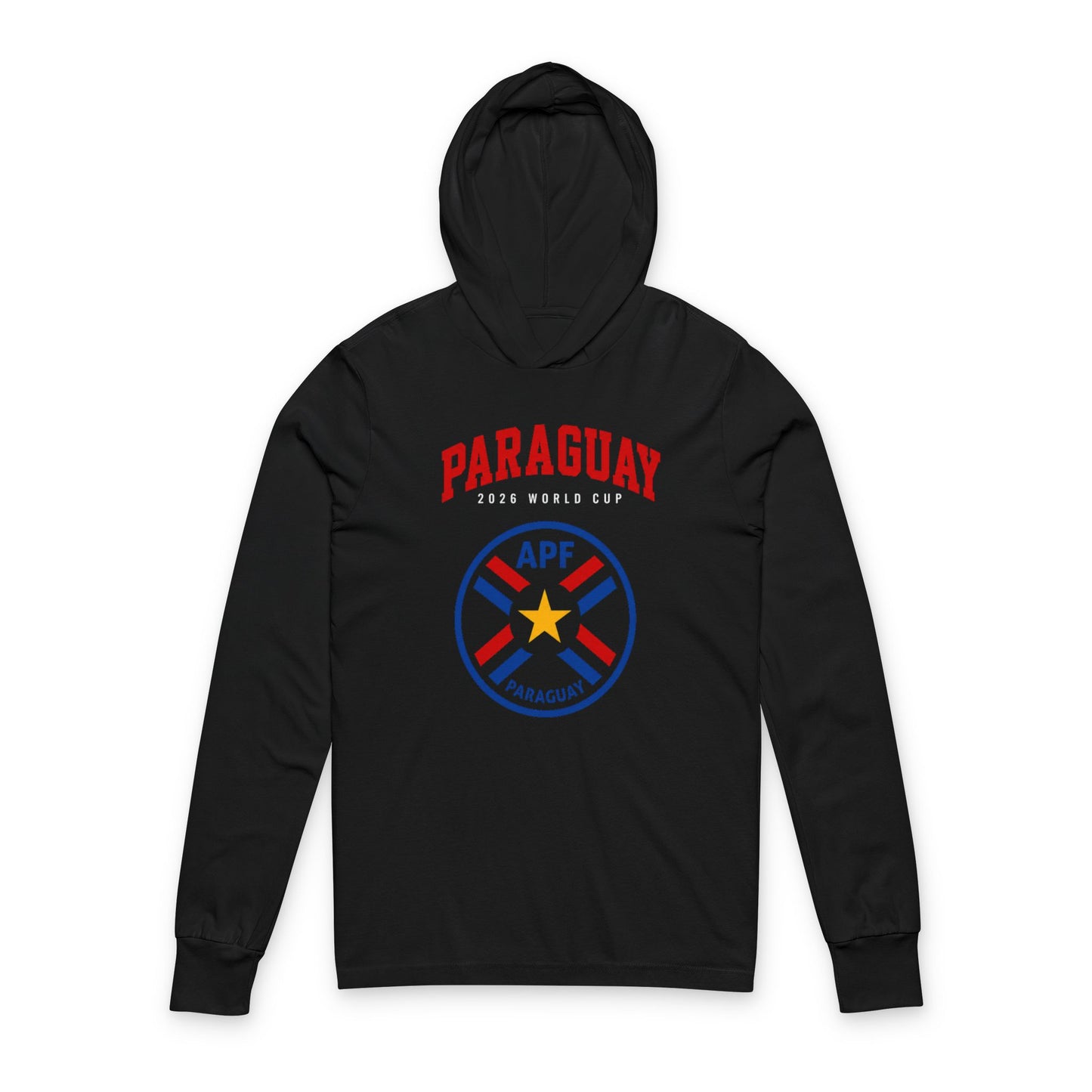 PARAGUAY Soccer Hoodie Tee — World Cup 2022 Team Roster Long-Sleeve Hooded Tee