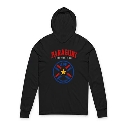 PARAGUAY Soccer Hoodie Tee — World Cup 2022 Team Roster Long-Sleeve Hooded Tee