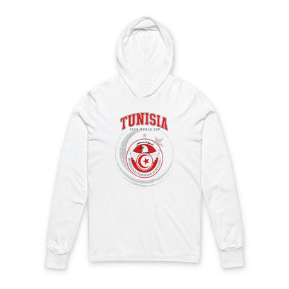 TUNISIA Soccer Hoodie Tee — World Cup 2022 Team Roster Long-Sleeve Hooded Tee