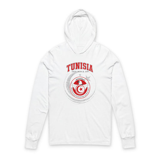TUNISIA Soccer Hoodie Tee — World Cup 2022 Team Roster Long-Sleeve Hooded Tee