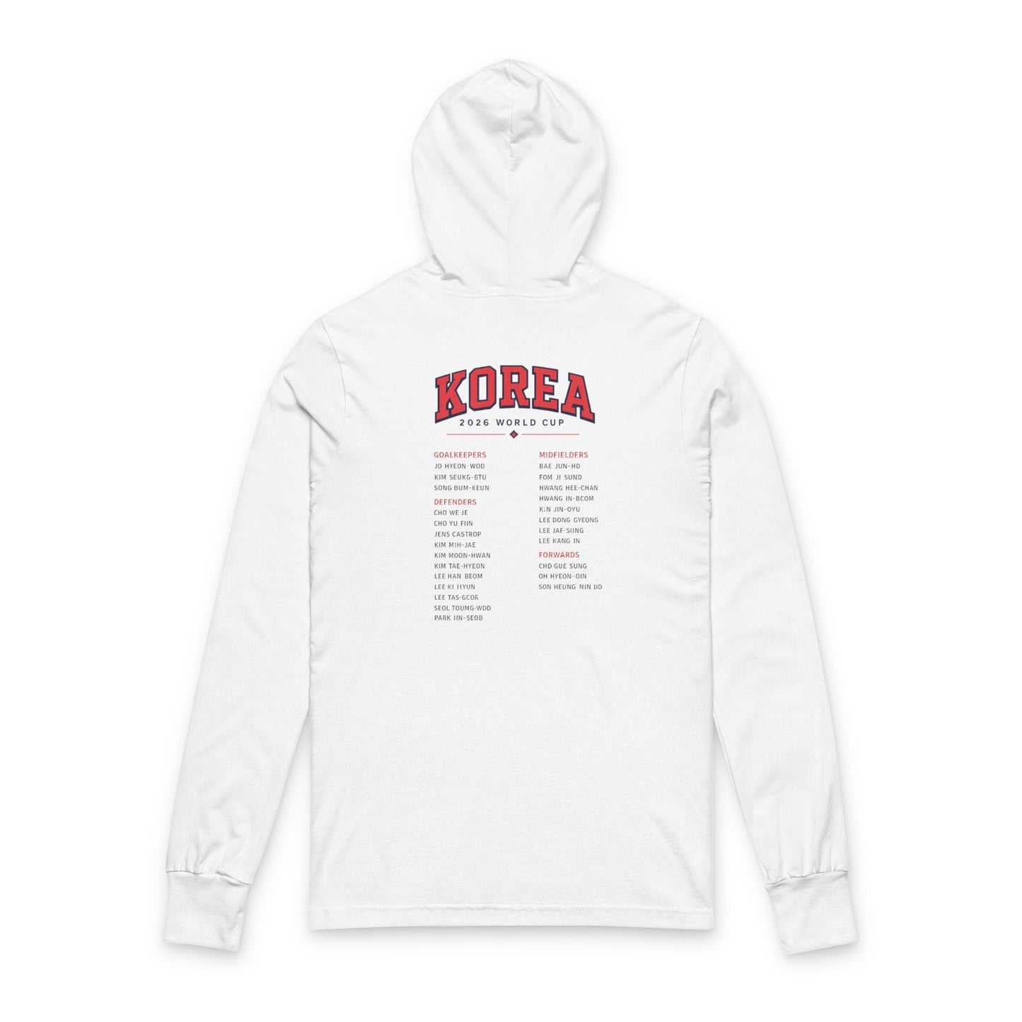 KOREA Soccer Hoodie Tee — World Cup 2022 Team Roster Long-Sleeve Hooded Tee