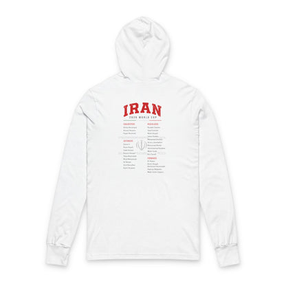 IRAN Soccer Hoodie Tee — World Cup 2022 Team Roster Long-Sleeve Hooded Tee