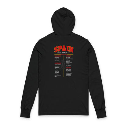 SPAIN  Soccer Hoodie Tee — World Cup 2022 Team Roster Long-Sleeve Hooded Tee