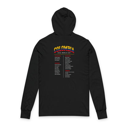 COLOMBIA Soccer Hoodie Tee — World Cup 2022 Team Roster Long-Sleeve Hooded Tee