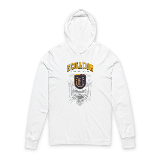 Ecuador Soccer Hoodie Tee — World Cup 2022 Team Roster Long-Sleeve Hooded Tee