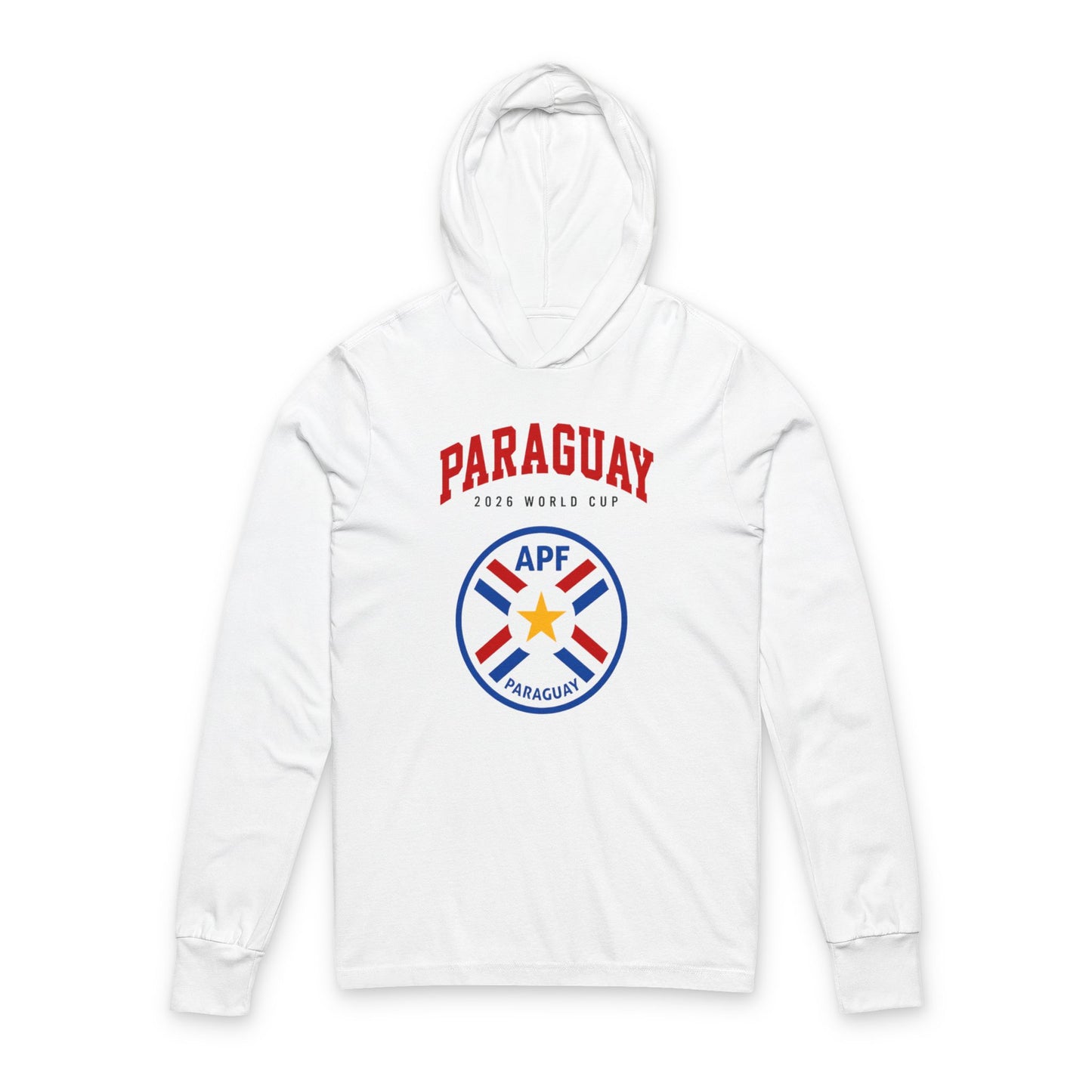 PARAGUAY Soccer Hoodie Tee — World Cup 2022 Team Roster Long-Sleeve Hooded Tee