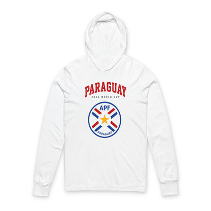 PARAGUAY Soccer Hoodie Tee — World Cup 2022 Team Roster Long-Sleeve Hooded Tee