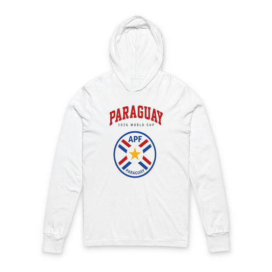 PARAGUAY Soccer Hoodie Tee — World Cup 2022 Team Roster Long-Sleeve Hooded Tee