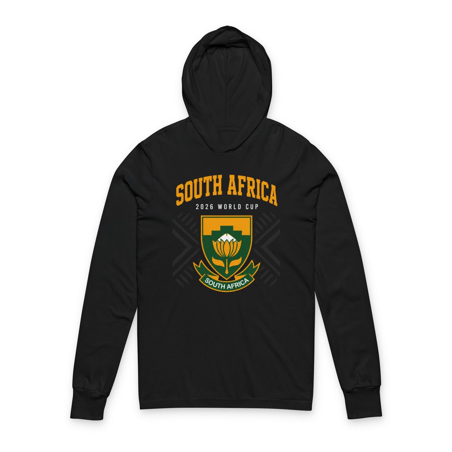 SOUTH AFRICA Soccer Hoodie Tee — World Cup 2022 Team Roster Long-Sleeve Hooded Tee