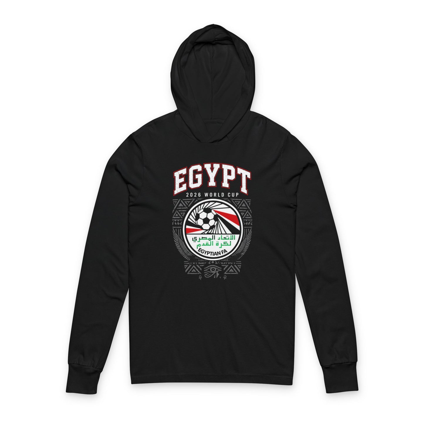EGYPT Soccer Hoodie Tee — World Cup 2022 Team Roster Long-Sleeve Hooded Tee
